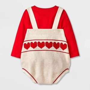 Cat & Jack 12 Months Baby Valentine Knit Romper Sweater Set Hearts Red Cream NWT